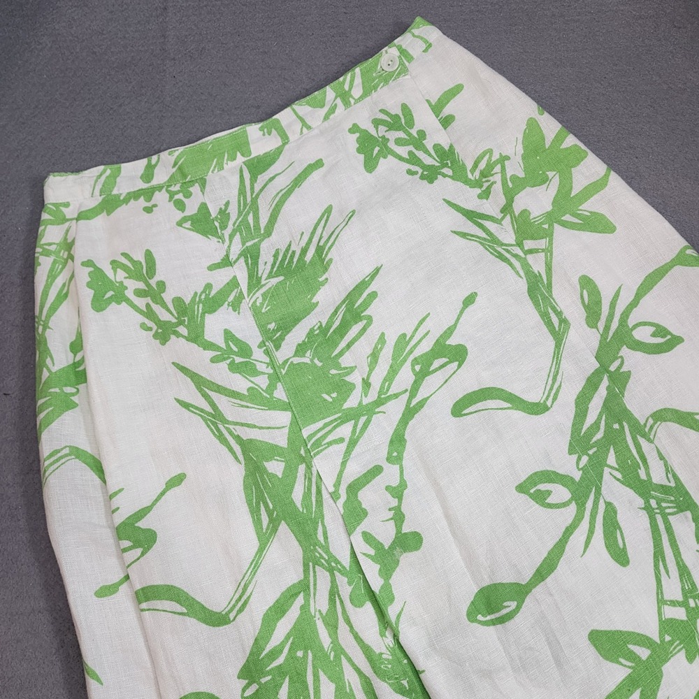 Coldwater Creek Skirt White Green Linen Botanical Leaf Print Petite PXS 4